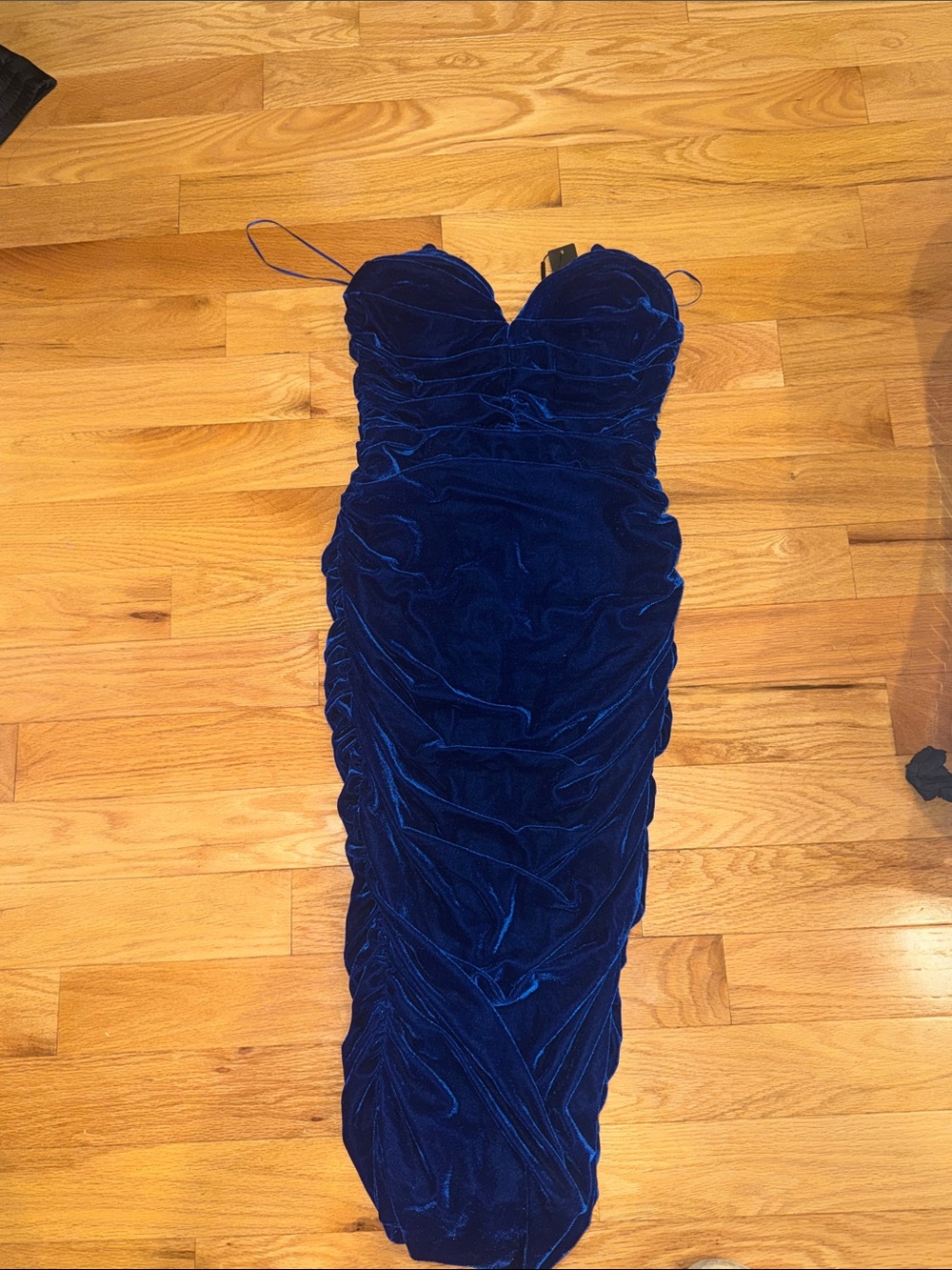Strapless Royal Blue Velvet Ruched Evening Dress